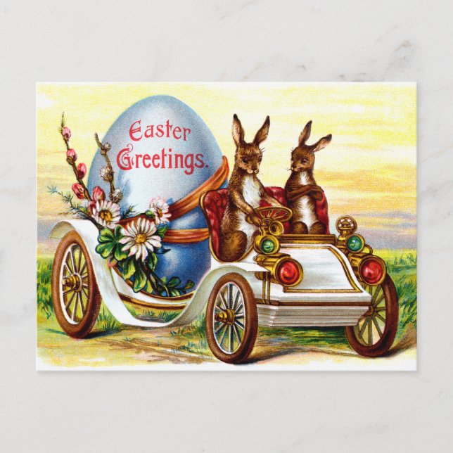 Cartes Pour Fêtes Annuelles Bunnies de Pâques dans l'automobile (Devant)