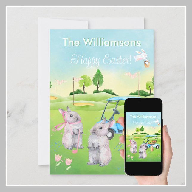 Cartes Pour Fêtes Annuelles Bunnies Golf Charme Pâques Joyeuses (Créateur téléchargé)