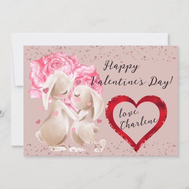 Cartes Pour Fêtes Annuelles Bunnies in Love Red Heart Valentine (Devant)