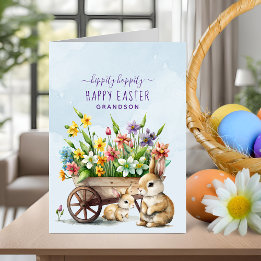 Cartes Pour Fêtes Annuelles Bunnies mignons Petit-fils personnalisé Pâques