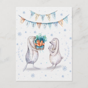 Cartes Pour Fêtes Annuelles Bunnies neige d'hiver Joyeux Noël