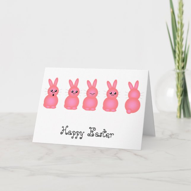 Cartes Pour Fêtes Annuelles Bunnies Pâques roses (Devant)