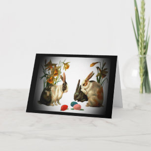 Cartes Pour Fêtes Annuelles Bunnies Vintages de Pâques regardant les oeufs de