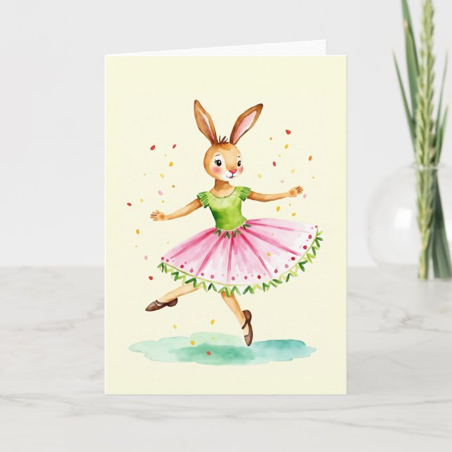 Cartes Pour Fêtes Annuelles Bunny Ballet Watercolor Easter Card (Devant)