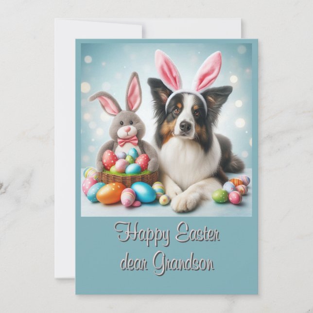 Cartes Pour Fêtes Annuelles Bunny Border Collie Joyeux petit-fils de Pâques (Devant)