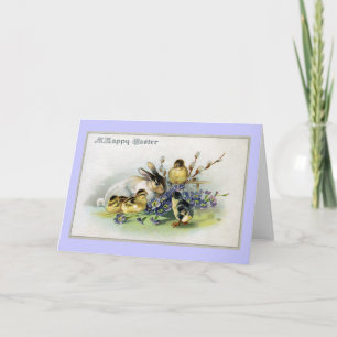 Cartes Pour Fêtes Annuelles Bunny, Chicks et Primroses Vintage Pâques