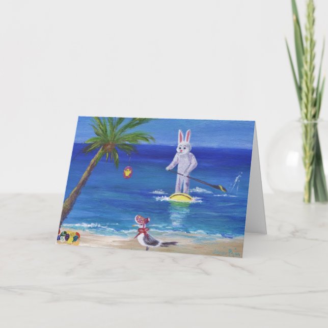 Cartes Pour Fêtes Annuelles Bunny de Pâques à la plage (Devant)
