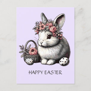 Cartes Pour Fêtes Annuelles Bunny de Pâques Floral Penser à vous Lavender