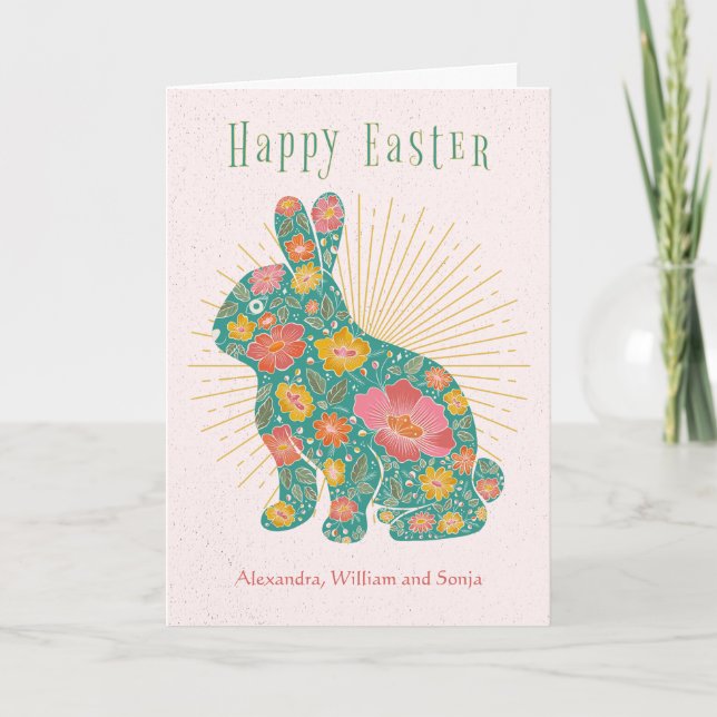 Cartes Pour Fêtes Annuelles Bunny de Pâques Retro Floral Personnalisé (Devant)