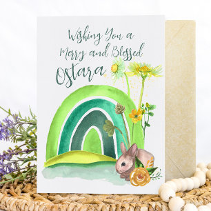 Cartes Pour Fêtes Annuelles Bunny de printemps Arc-en-ciel Ostara Floral Pagan