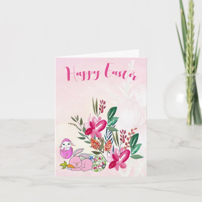 Cartes Pour Fêtes Annuelles Bunny de printemps Joyeux Aquarelle de Pâques Vert (Devant)