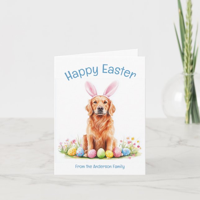 Cartes Pour Fêtes Annuelles Bunny Ear Golden Retriever Chien Drôle Pâques (Devant)