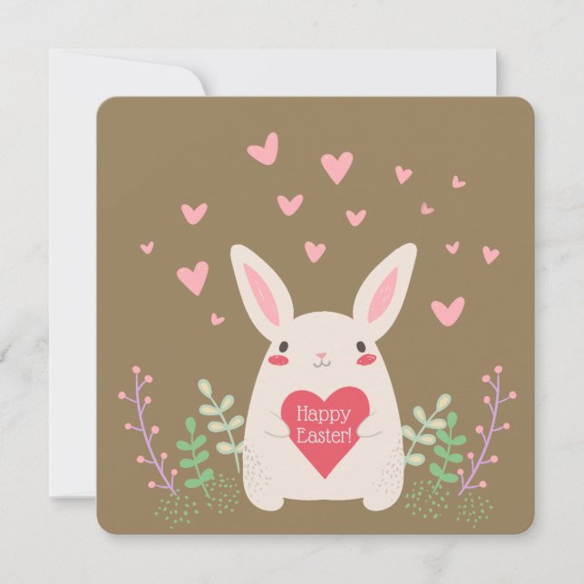 Cartes Pour Fêtes Annuelles Bunny et Coeurs de Pâques modernes personnalisés 5 (Devant)