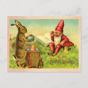 Cartes Pour Fêtes Annuelles Bunny et Gnome de Pâques vintages