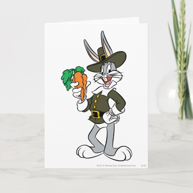 Cartes Pour Fêtes Annuelles BUNNY™ Pilgrim Thanksgiving (Devant)
