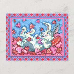 CARTES POUR FÊTES ANNUELLES BUNNY RABBIT & COEURS COLORÉES ÉLEVANT VALENTINES