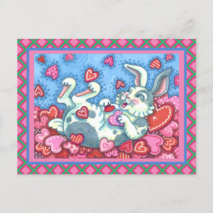 CARTES POUR FÊTES ANNUELLES BUNNY RABBIT & COEURS COLORÉS ÉLEVANT VALENTINES