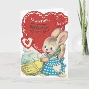 Cartes Pour Fêtes Annuelles Bunny Valentine, le balai Vintage