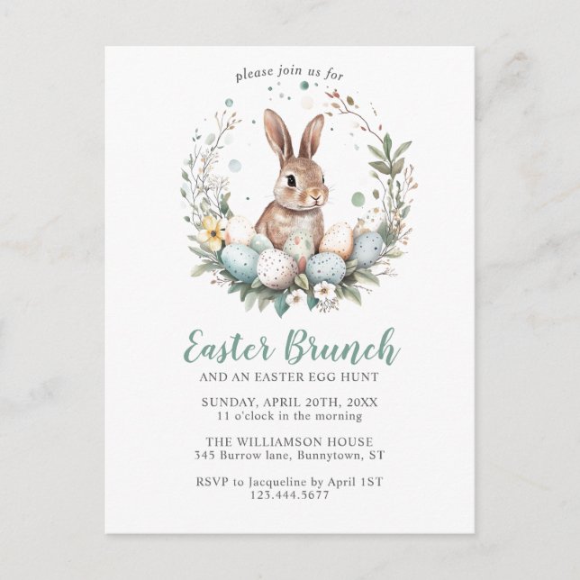 Cartes Pour Fêtes Annuelles Bunny Wreath Pâques Brunch Chasse aux Oeufs Fête d (Devant)