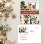 Cartes Pour Fêtes Annuelles Buon Natale 4 Photo<br><div class="desc">Cette fabuleuse carte postale de vacances de 4 photos avec "Buon Natale!" dans une police de caractères de script moderne et votre nom de famille et année dans une police de caractères casquette traditionnelle propre et nette en blanc sur terre cuite est parfait pour envoyer à votre famille et vos...</div>