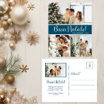 Cartes Pour Fêtes Annuelles Buon Natale 4 Photo<br><div class="desc">Cette fabuleuse carte postale de vacances de 4 photos avec "Buon Natale!" dans une police de caractères de script moderne et votre nom de famille et année dans une police de caractères casquette traditionnelle propre et nette en blanc sur turquoise est parfaite pour envoyer à votre famille et vos amis....</div>