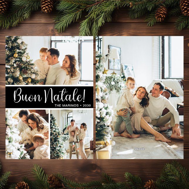 Cartes Pour Fêtes Annuelles Buon Natale 4 Photo Flat Holiday Card (Créateur téléchargé)