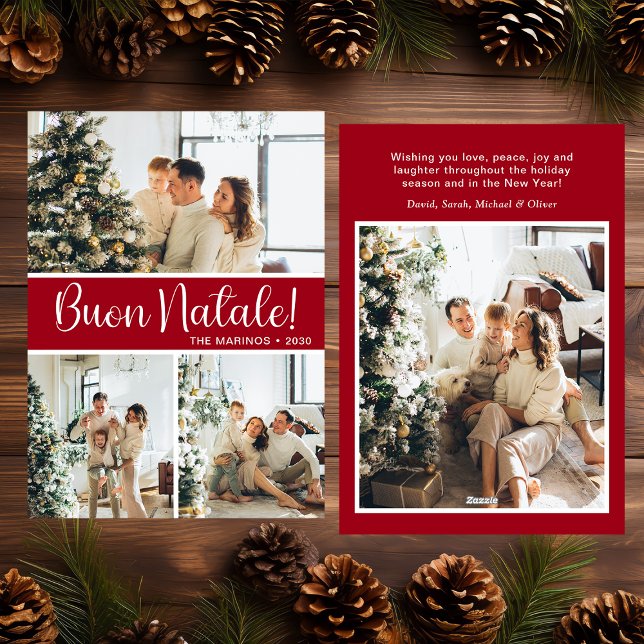 Cartes Pour Fêtes Annuelles Buon Natale 4 Photo Flat Holiday Card (Créateur téléchargé)