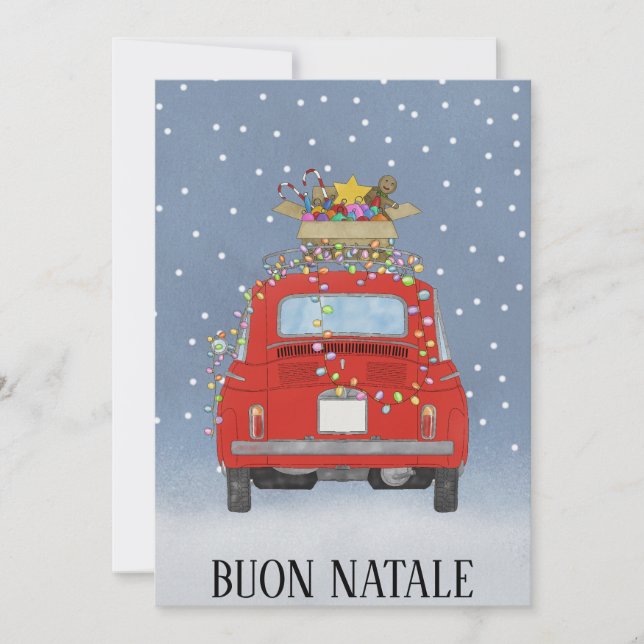 Cartes Pour Fêtes Annuelles Buon Natale Italien Noël rouge Fiat 500 (Devant)
