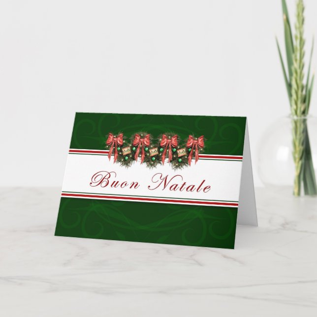 Cartes Pour Fêtes Annuelles Buon Natale - le rouge italien de guirlande cintre (Devant)