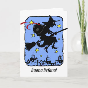 Cartes Pour Fêtes Annuelles Buona Befana, sorcière d'épiphanie de Noël avec