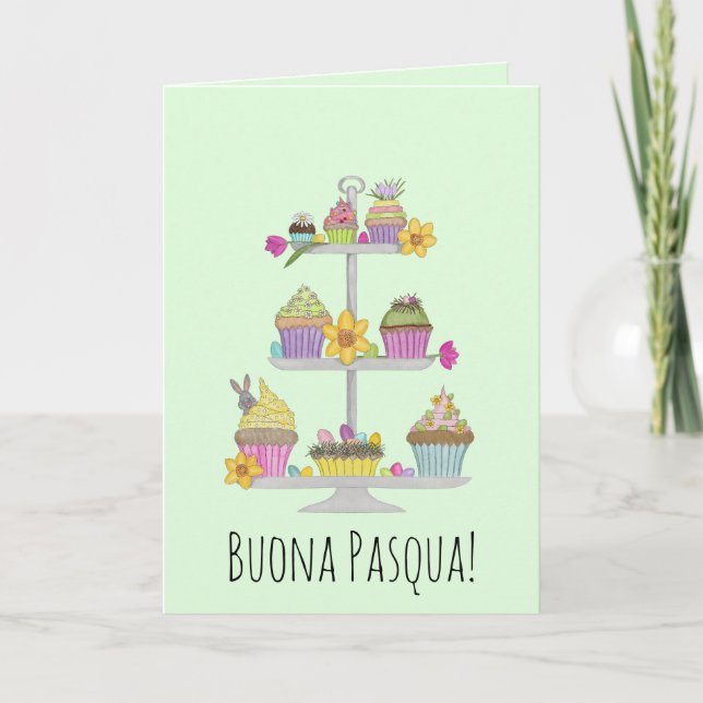 Cartes Pour Fêtes Annuelles Buona Pasqua Cupcakes Italien de Pâques (Devant)