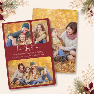 Cartes Pour Fêtes Annuelles Burgundy 4 Photo Paix Joie & Amour Noël