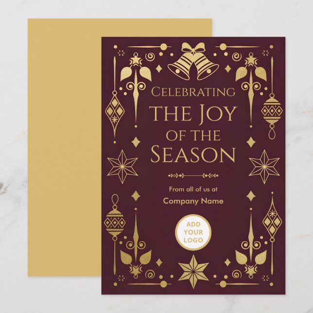 Cartes Pour Fêtes Annuelles Burgundy + Antique-Gold Foil | Logo-Friendly (Devant / Derrière)
