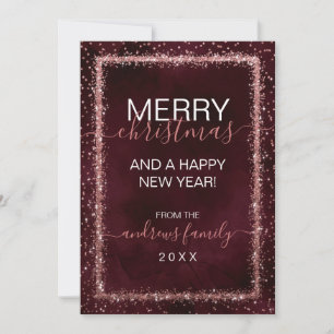 Cartes Pour Fêtes Annuelles Burgundy Rose Gold Sprinkled Confeti Christmas