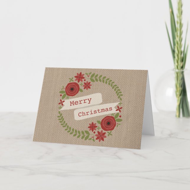 Cartes Pour Fêtes Annuelles Burlap Inspecred Floral Wreath Christmas (Devant)