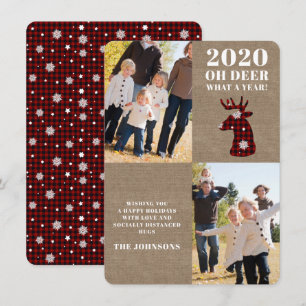Cartes Pour Fêtes Annuelles Burlap Oh Deer Plaid Snowflakes Photo