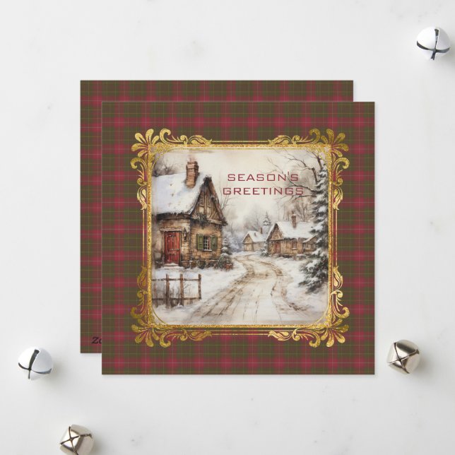 Cartes Pour Fêtes Annuelles Burnett Weathered Scottish Tartan Christmas (Devant/Arrière en situation)