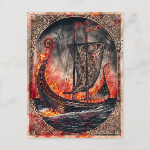 Cartes Pour Fêtes Annuelles Burning Viking Ship in Burial Ritual
