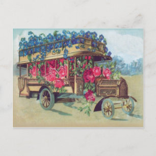 Cartes Pour Fêtes Annuelles Bus victorien vintage plein de fleurs de Pâques