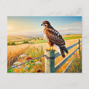 Cartes Pour Fêtes Annuelles Buse commune sur la clôture sur la prairie