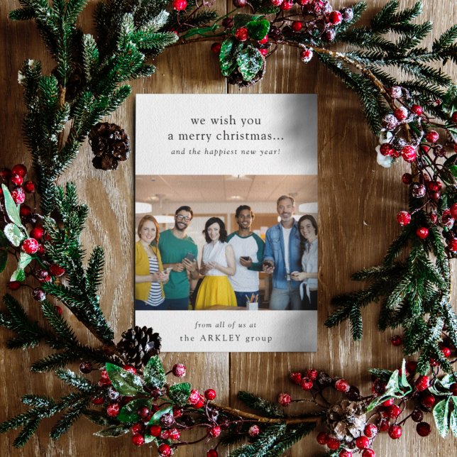 Cartes Pour Fêtes Annuelles Business Christmas | Équipe minimale (Business Christmas holiday card by Guava, featuring minimalist white design & your team photo)