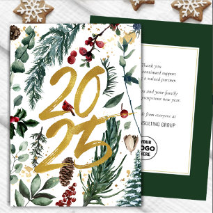 Cartes Pour Fêtes Annuelles Business Gold 2025 Festive Pine Bough