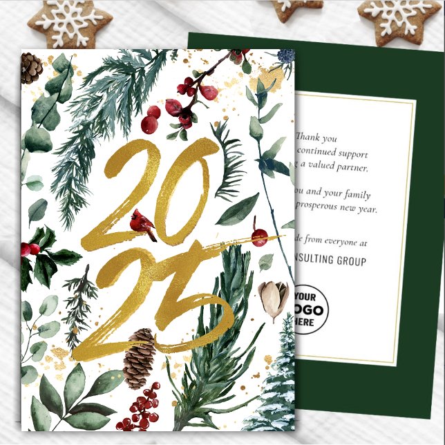 Cartes Pour Fêtes Annuelles Business Gold 2025 Festive Pine Bough (Créateur téléchargé)