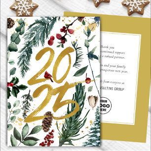 Cartes Pour Fêtes Annuelles Business Gold 2025 Festive Pine Bough