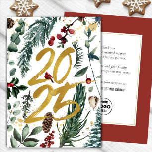Cartes Pour Fêtes Annuelles Business Gold 2025 Festive Pine Bough