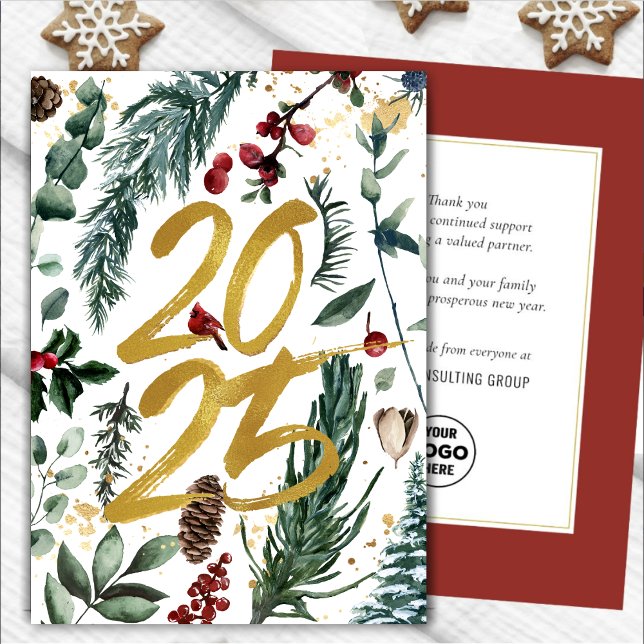 Cartes Pour Fêtes Annuelles Business Gold 2025 Festive Pine Bough (Créateur téléchargé)