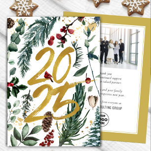 Cartes Pour Fêtes Annuelles Business Gold 2025 Festive Pine Bough