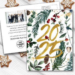 Cartes Pour Fêtes Annuelles Business Gold 2025 Festive Pine Bough