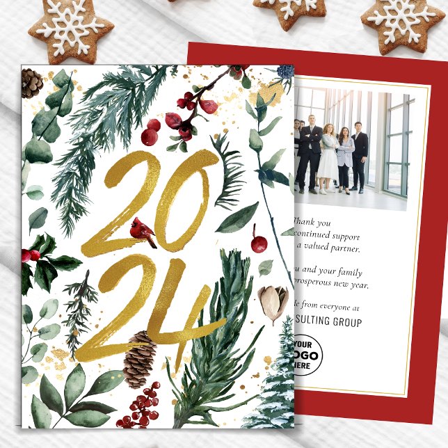 Cartes Pour Fêtes Annuelles Business Gold 2025 Festive Pine Bough (Créateur téléchargé)
