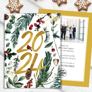 Cartes Pour Fêtes Annuelles Business Gold 2025 Festive Pine Bough